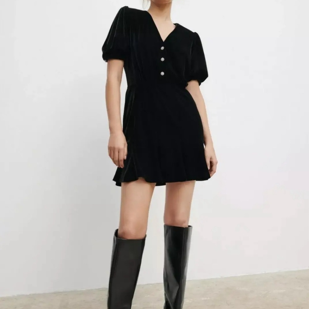 Zara mini black velvet dress small